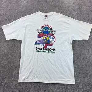 Vintage Sno Barons Hay‎ Day Grass Drags Shirt Mens XL White Snowmobile Racing
